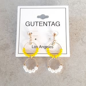 Neon Yellow and Pearl Double Earrings